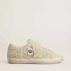 Super-Star voor dames in beige suède met parels en Swarovski-kristallen