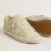 Super-Star voor dames in beige suède met parels en Swarovski-kristallen