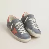 Super Star voor dames in blauw nubuck met roze suède ster en hielstuk