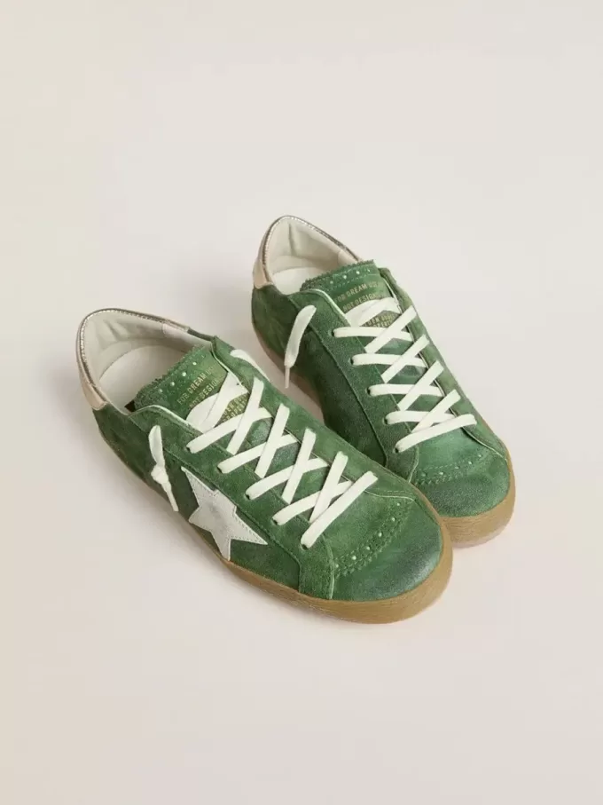 Super-Star voor dames in groen suède met witte ster