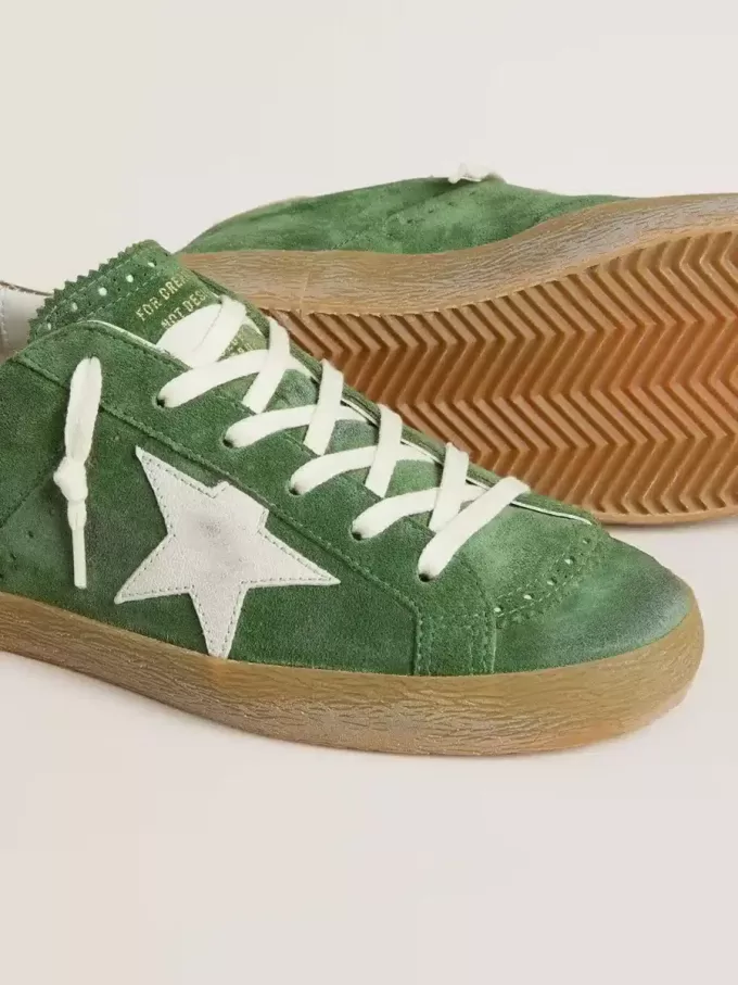 Super-Star voor dames in groen suède met witte ster