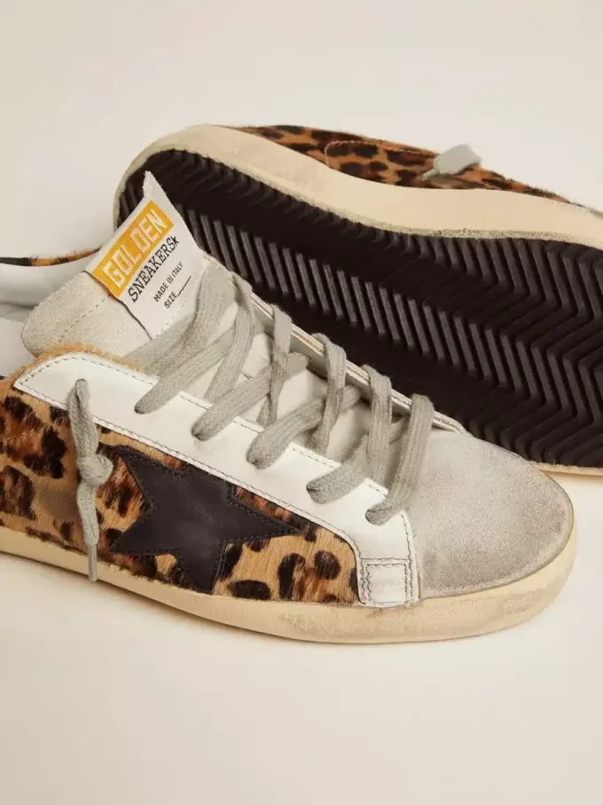 Super-Star voor dames in leer met luipaardprint