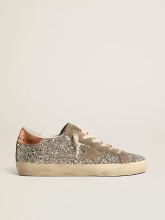 Super-Star voor dames in platina glitter met duifgrijze suède ster