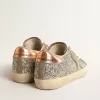 Super-Star voor dames in platina glitter met duifgrijze suède ster