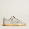 Super-Star voor dames in verouderd wit nubuck met Swarovski-kristallen