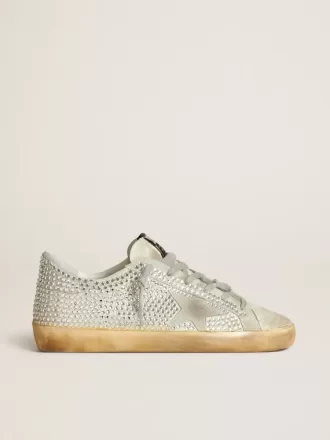 Super-Star voor dames in verouderd wit nubuck met Swarovski-kristallen