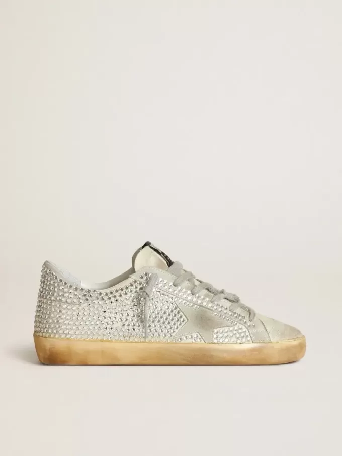 Super-Star voor dames in verouderd wit nubuck met Swarovski-kristallen