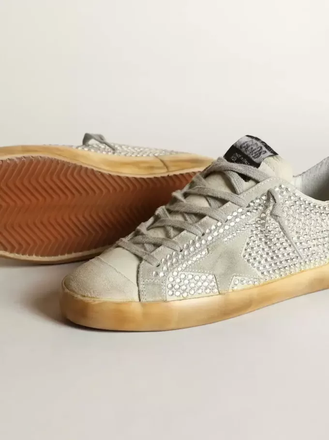 Super-Star voor dames in verouderd wit nubuck met Swarovski-kristallen