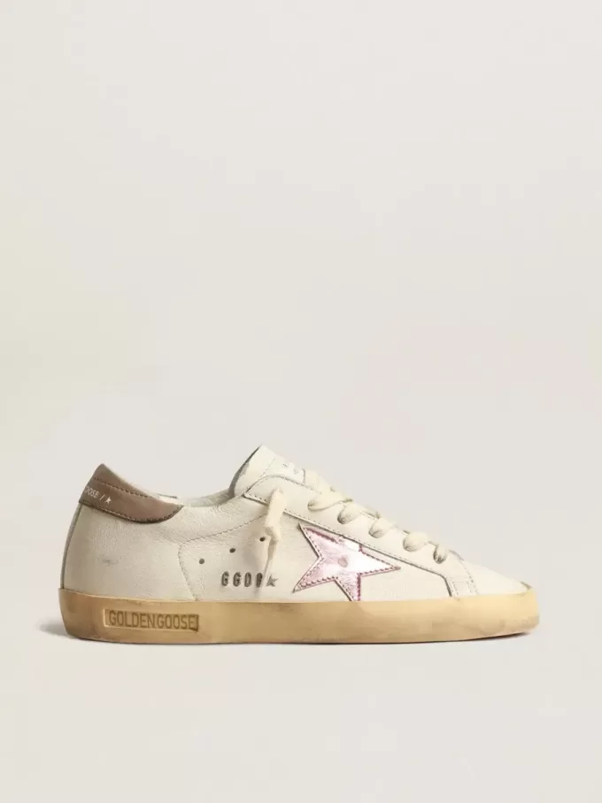 Super-Star voor dames in wit nappa met roze metallic leren ster
