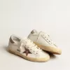 Super-Star voor dames in wit nappa met roze metallic leren ster