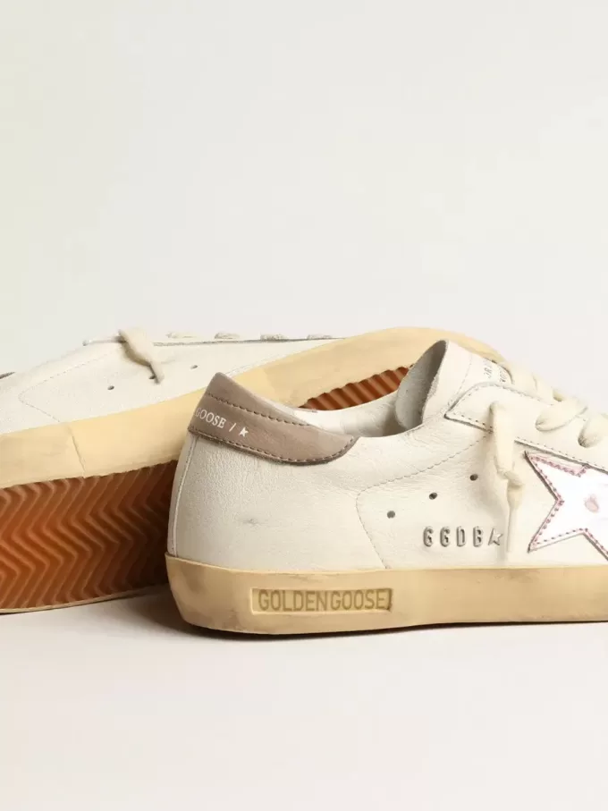 Super-Star voor dames in wit nappa met roze metallic leren ster