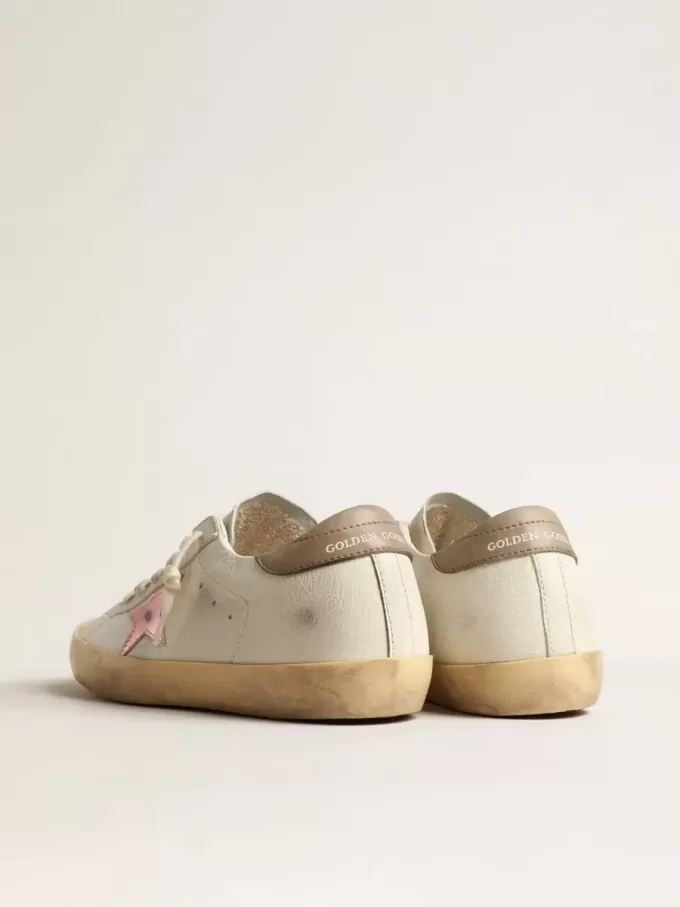Super-Star voor dames in wit nappa met roze metallic leren ster