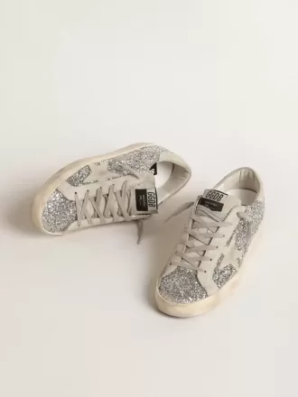 Super-Star voor dames in zilver glitter met ijsgrijze suède ster