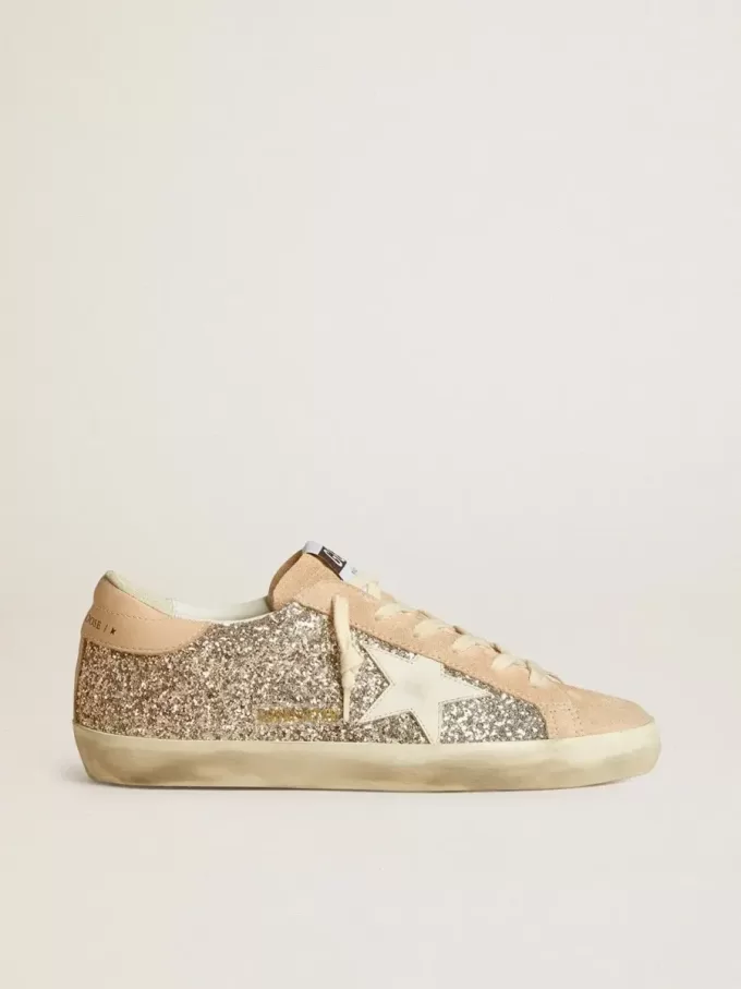 Super-Star voor dames in zilver glitter met leren ster en hielbandje
