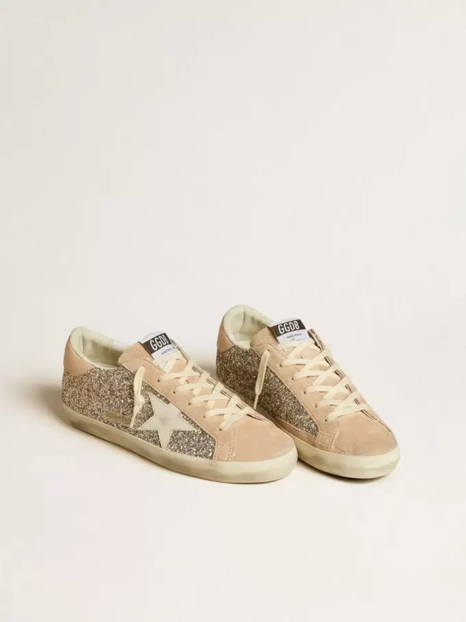 Super-Star voor dames in zilver glitter met leren ster en hielbandje