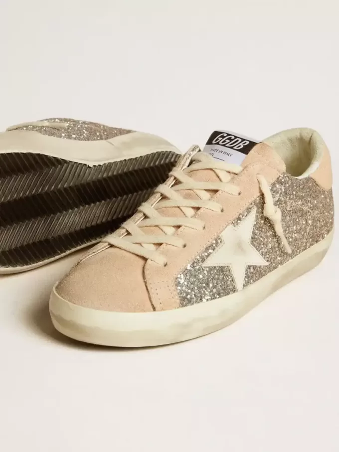 Super-Star voor dames in zilver glitter met leren ster en hielbandje