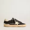 Super-Star voor dames in zwart glitter en nappa met crèmekleurige leren ster en hielstuk