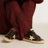 Super-Star voor dames in zwart glitter en nappa met crèmekleurige leren ster en hielstuk