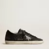 Super-Star voor dames in zwart nappa en glitter met glanzende zwarte leren ster