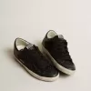 Super-Star voor dames in zwart nappa en glitter met glanzende zwarte leren ster
