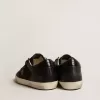 Super-Star voor dames in zwart nappa en glitter met glanzende zwarte leren ster