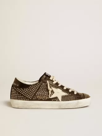 Super-Star voor dames in zwart nappa met studs en witte leren ster