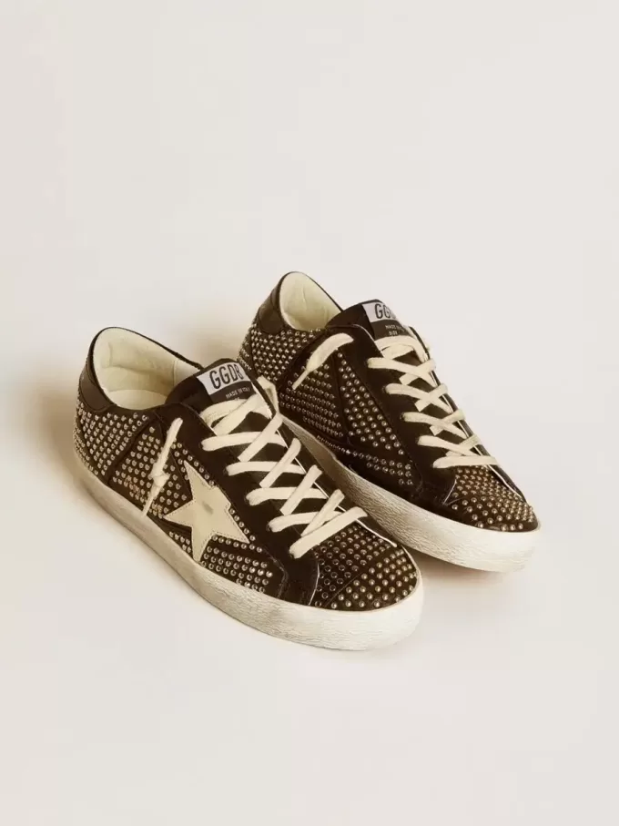 Super-Star voor dames in zwart nappa met studs en witte leren ster
