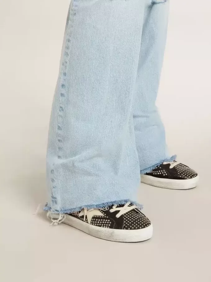 Super-Star voor dames in zwart nappa met studs en witte leren ster