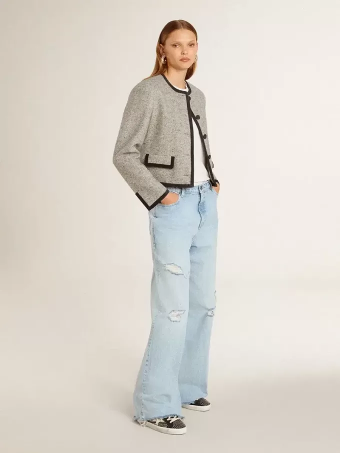 Super-Star voor dames in zwart nappa met studs en witte leren ster