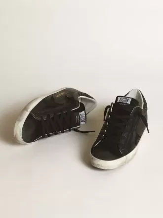 Super-Star voor dames in zwart nappa met zwarte ster en glitter hiellipje