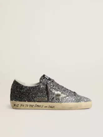 Super Star voor dames met glitter bovenkant en zilverkleurige metalen ster