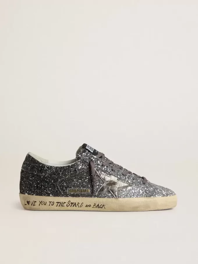 Super Star voor dames met glitter bovenkant en zilverkleurige metalen ster