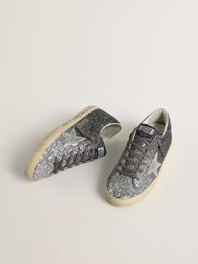 Super Star voor dames met glitter bovenkant en zilverkleurige metalen ster