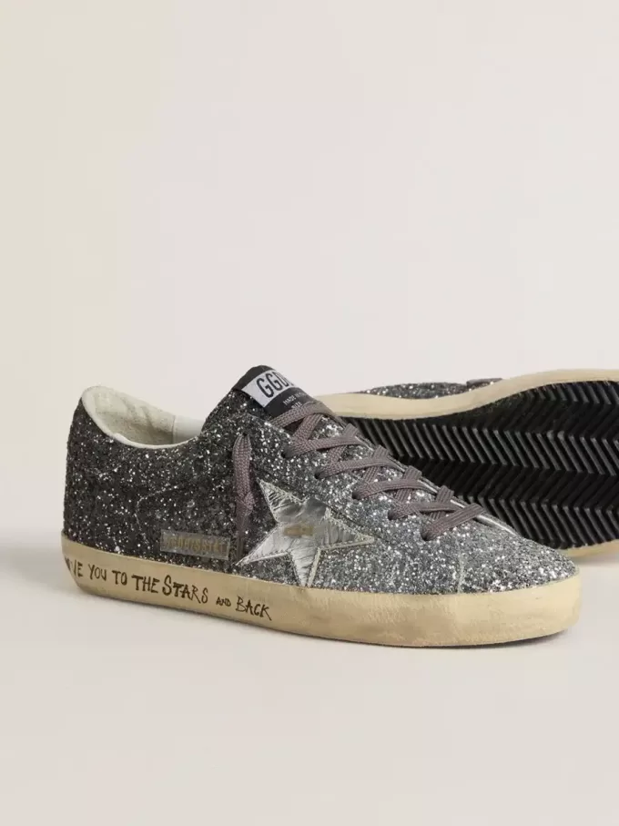 Super Star voor dames met glitter bovenkant en zilverkleurige metalen ster