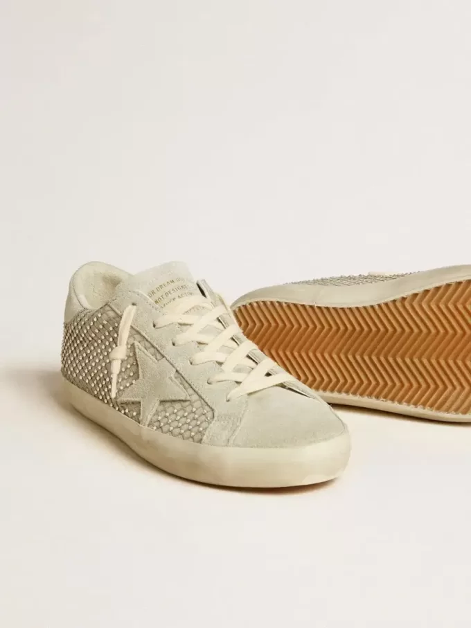 Super-Star voor dames met grijze suède ster en Swarovski-kristallen mesh
