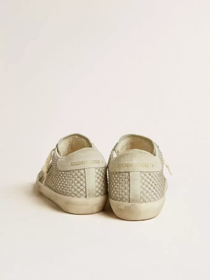 Super-Star voor dames met grijze suède ster en Swarovski-kristallen mesh