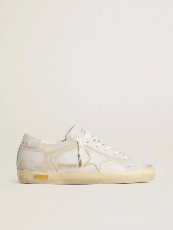Super-Star voor dames met witte leren ster en hielstuk met doorleefd effect