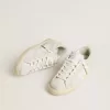 Super-Star voor dames met witte leren ster en hielstuk met doorleefd effect