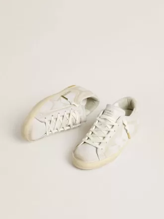 Super-Star voor dames met witte leren ster en hielstuk met doorleefd effect