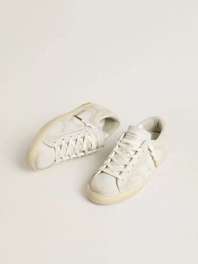Super-Star voor dames met witte leren ster en hielstuk met doorleefd effect