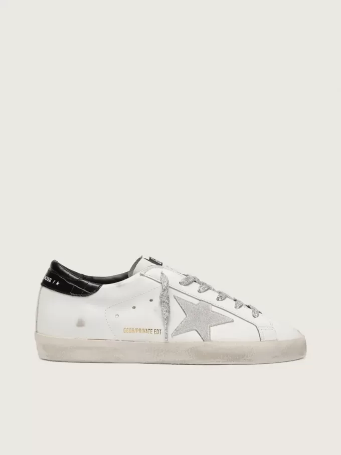 Super-Star voor dames met witte suède ster en zwarte haklip met krokodillenprint
