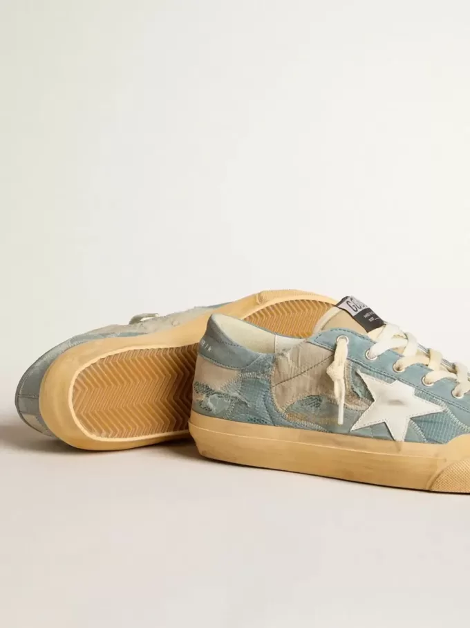 Super-Star voor heren in lichtblauw mesh en nylon met witte leren ster