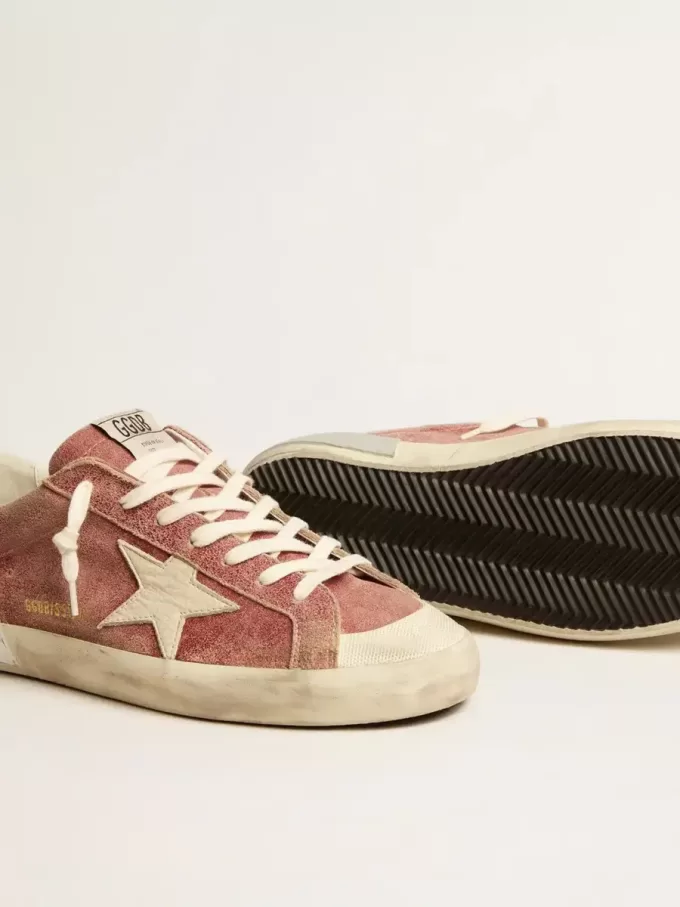 Super-Star voor heren in rood leer met crèmekleurige nubuck ster en hielstuk