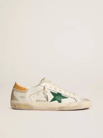 Super-Star voor heren met groene suède ster en gele haklip met krokodillenprint