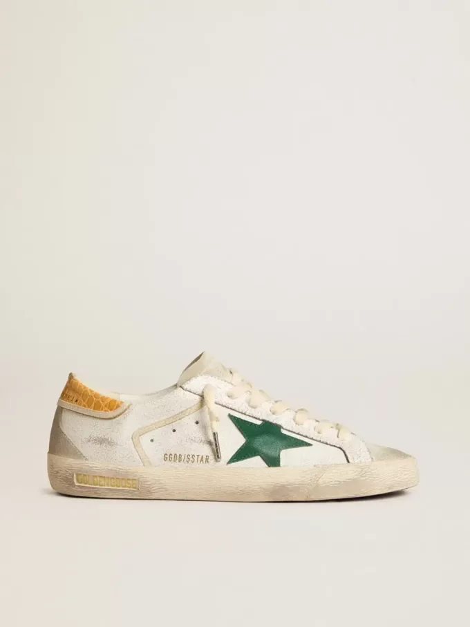 Super-Star voor heren met groene suède ster en gele haklip met krokodillenprint