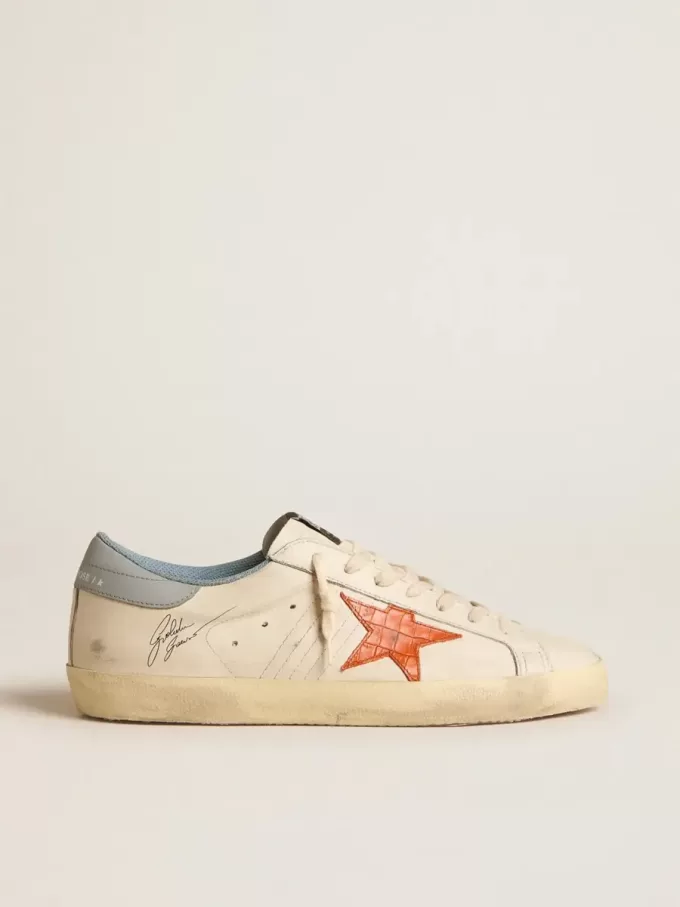 Super-Star voor heren met ster met krokodillenprint en zilverblauwe hielband