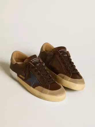 Super-Star voor heren van leer met blauwe leren ster en beige nubuck hielstuk