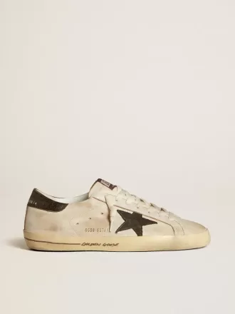 Super-Star voor heren van leer met zwarte denim ster en zwarte leren hiellip.