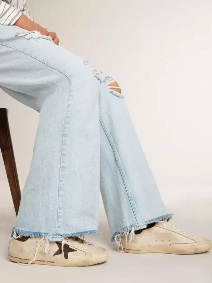 Super-Star voor heren van leer met zwarte denim ster en zwarte leren hiellip.