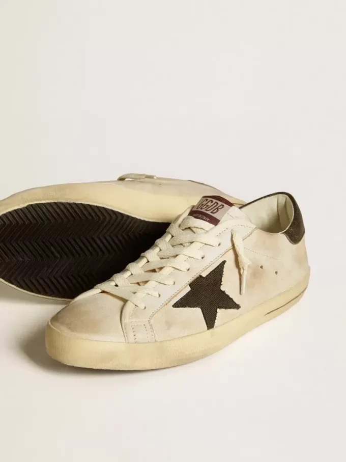 Super-Star voor heren van leer met zwarte denim ster en zwarte leren hiellip.